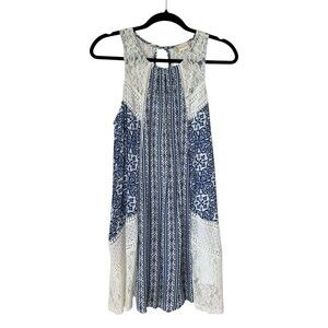 NWT Altar'd State Crochet Lace Boho Mini Dress Blue/Cream- Size Small
